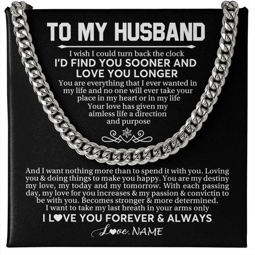 Personalized To My Husband Cuban Necklace From Wife I'd Find You Sooner Love You Longer Husband Birthday Anniversary Christmas Customized Gift Box Message Card
