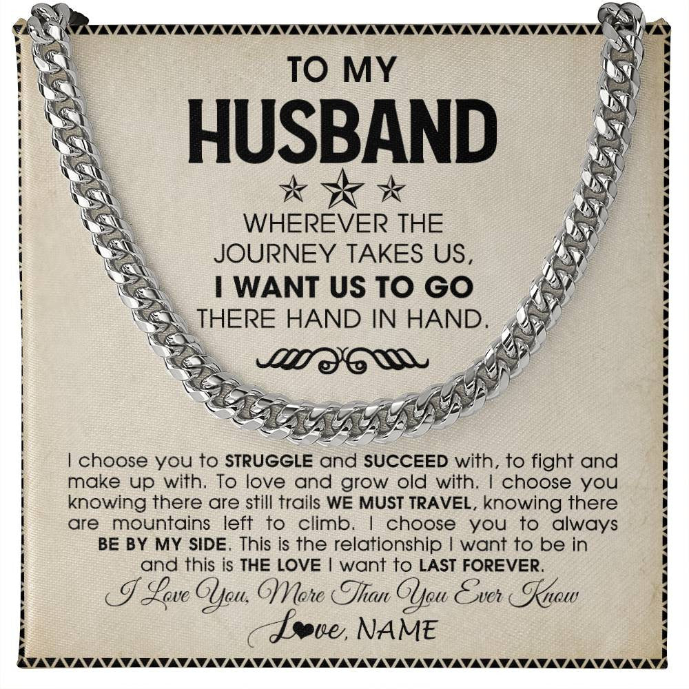 Personalized To My Husband Cuban Necklace From Wife Wherever The Journey Takes Us Husband Birthday Anniversary Day Christmas Customized Gift Box Message Card