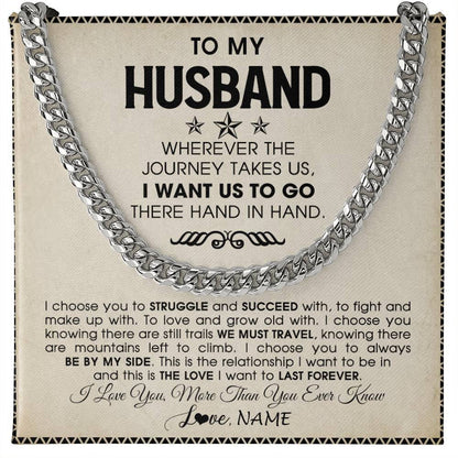 Personalized To My Husband Cuban Necklace From Wife Wherever The Journey Takes Us Husband Birthday Anniversary Day Christmas Customized Gift Box Message Card