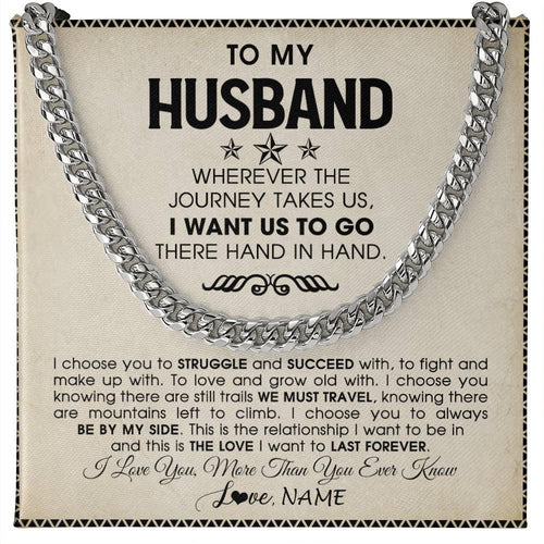 Personalized To My Husband Cuban Necklace From Wife Wherever The Journey Takes Us Husband Birthday Anniversary Day Christmas Customized Gift Box Message Card