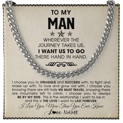 Personalized To My Man Cuban Necklace Wherever The Journey Takes Us Boyfriend Husband Birthday Anniversary Day Christmas Customized Gift Box Message Card