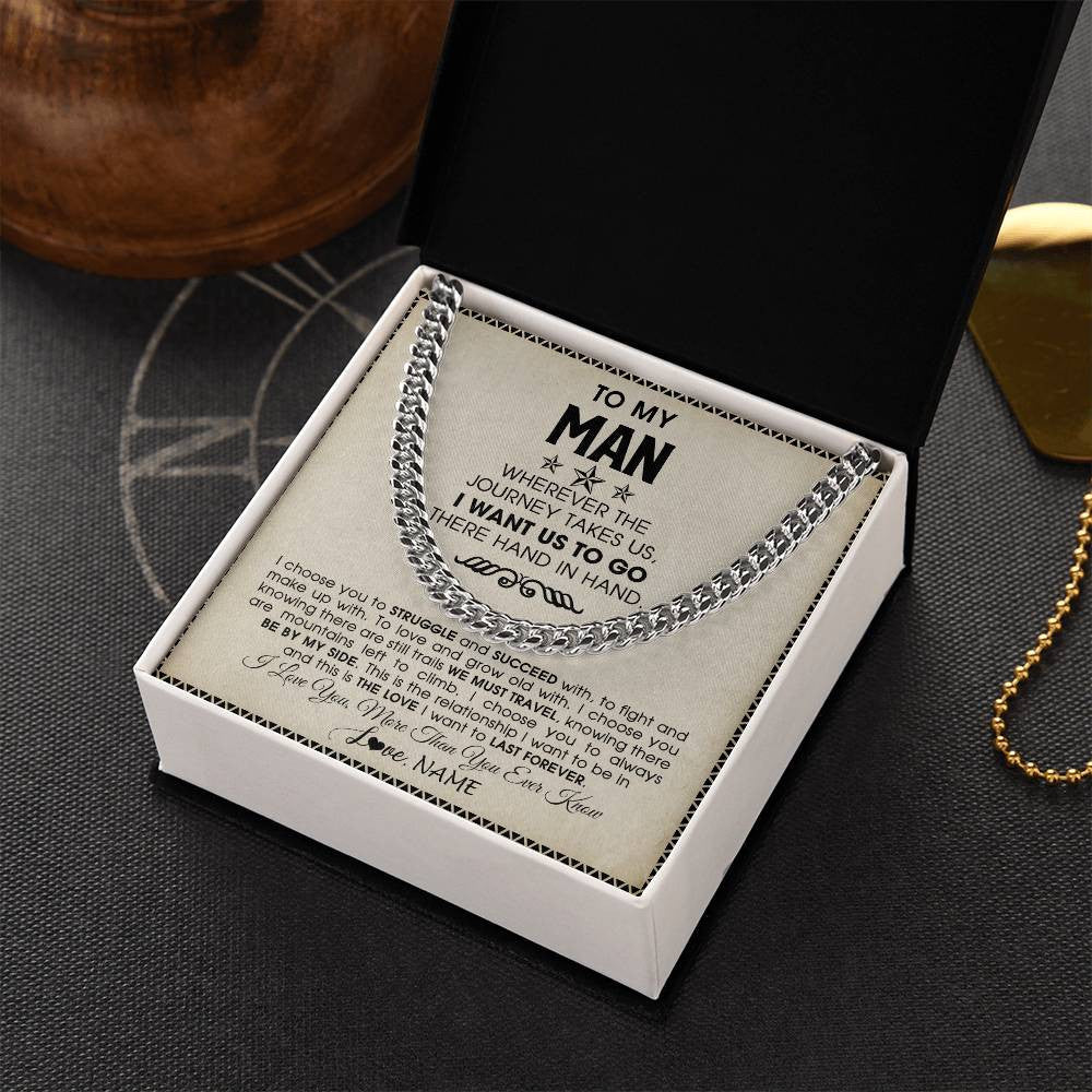Personalized To My Man Cuban Necklace Wherever The Journey Takes Us Boyfriend Husband Birthday Anniversary Day Christmas Customized Gift Box Message Card