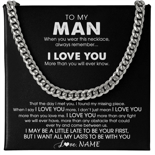 Personalized To My Man Necklace Cuban When You Wear This Necklace For Him Boyfriend Husband Birthday Anniversary Day Christmas Customized Gift Box Message Card