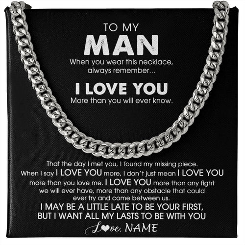Personalized To My Man Necklace Cuban When You Wear This Necklace For Him Boyfriend Husband Birthday Anniversary Day Christmas Customized Gift Box Message Card