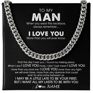 Personalized To My Man Necklace Cuban When You Wear This Necklace For Him Boyfriend Husband Birthday Anniversary Day Christmas Customized Gift Box Message Card