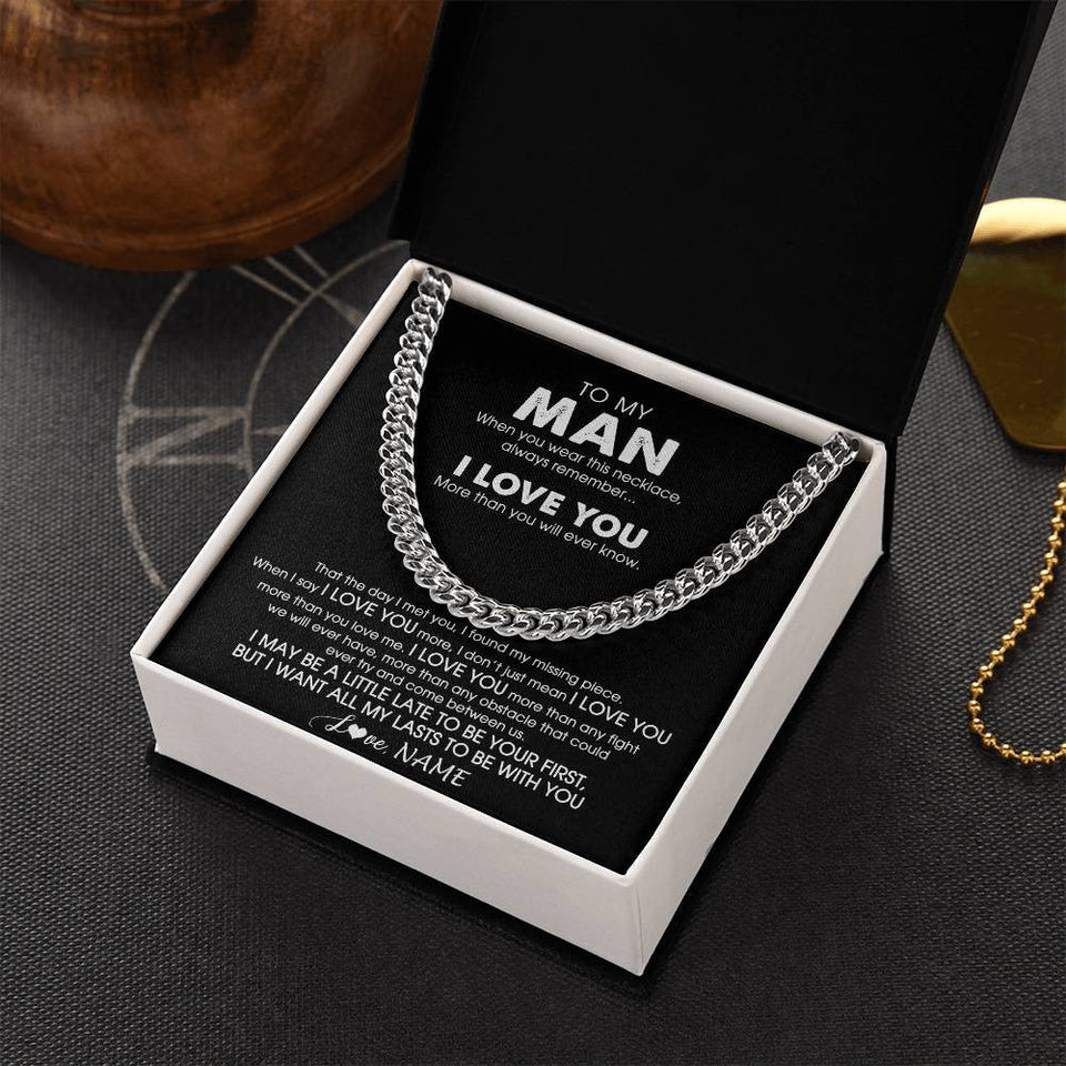 Personalized To My Man Necklace Cuban When You Wear This Necklace For Him Boyfriend Husband Birthday Anniversary Day Christmas Customized Gift Box Message Card