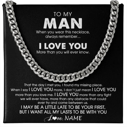 Personalized To My Man Necklace Cuban When You Wear This Necklace For Him Boyfriend Husband Birthday Anniversary Day Christmas Customized Gift Box Message Card