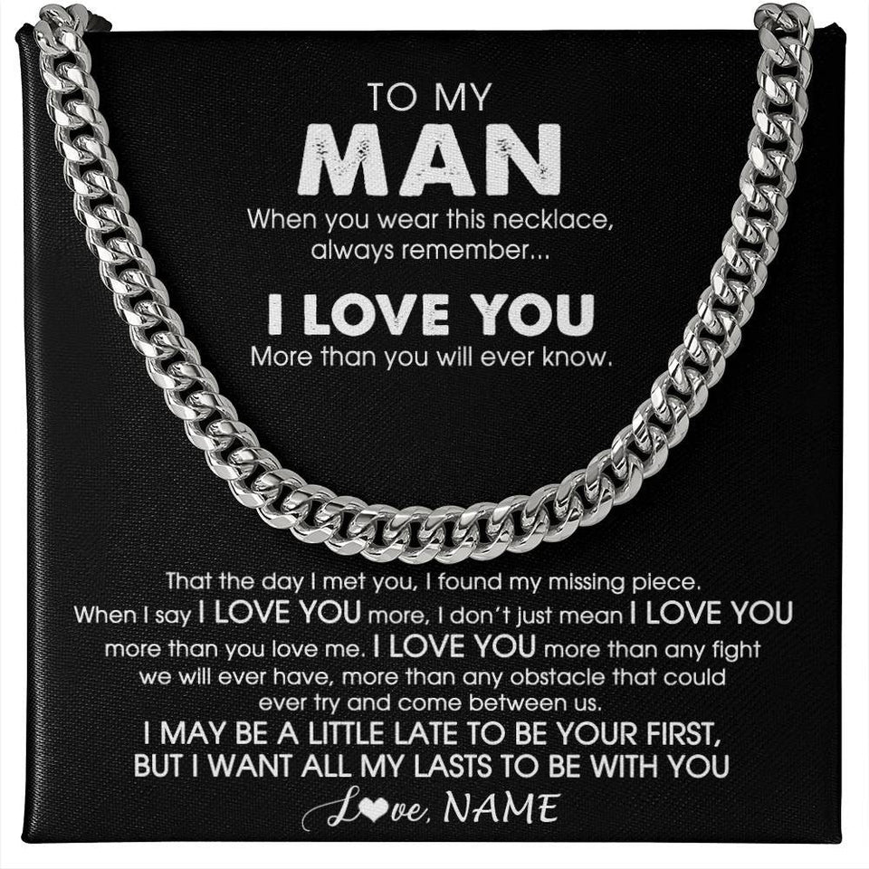 Personalized To My Man Necklace Cuban When You Wear This Necklace For Him Boyfriend Husband Birthday Anniversary Day Christmas Customized Gift Box Message Card
