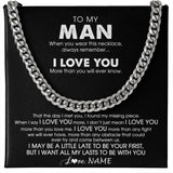 Personalized To My Man Necklace Cuban When You Wear This Necklace For Him Boyfriend Husband Birthday Anniversary Day Christmas Customized Gift Box Message Card