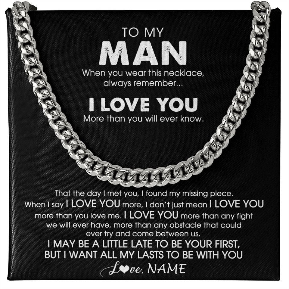 Personalized To My Man Necklace Cuban When You Wear This Necklace For Him Boyfriend Husband Birthday Anniversary Day Christmas Customized Gift Box Message Card
