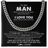 Personalized To My Man Necklace Cuban When You Wear This Necklace For Him Boyfriend Husband Birthday Anniversary Day Christmas Customized Gift Box Message Card