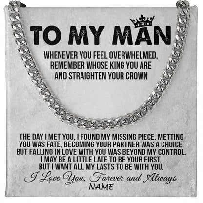 Personalized To My Man Necklace Cuban Whenever You Feel Overwhelmed Boyfriend Husband Birthday Anniversary Day Christmas Customized Gift Box Message Card
