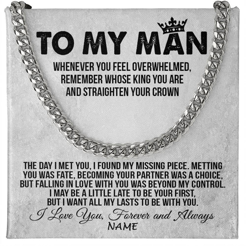 Personalized To My Man Necklace Cuban Whenever You Feel Overwhelmed Boyfriend Husband Birthday Anniversary Day Christmas Customized Gift Box Message Card