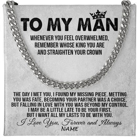 Personalized To My Man Necklace Cuban Whenever You Feel Overwhelmed Boyfriend Husband Birthday Anniversary Day Christmas Customized Gift Box Message Card