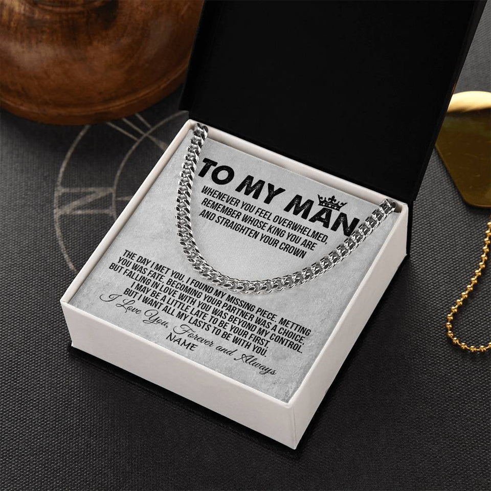 Personalized To My Man Necklace Cuban Whenever You Feel Overwhelmed Boyfriend Husband Birthday Anniversary Day Christmas Customized Gift Box Message Card