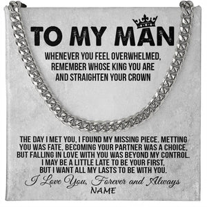 Personalized To My Man Necklace Cuban Whenever You Feel Overwhelmed Boyfriend Husband Birthday Anniversary Day Christmas Customized Gift Box Message Card