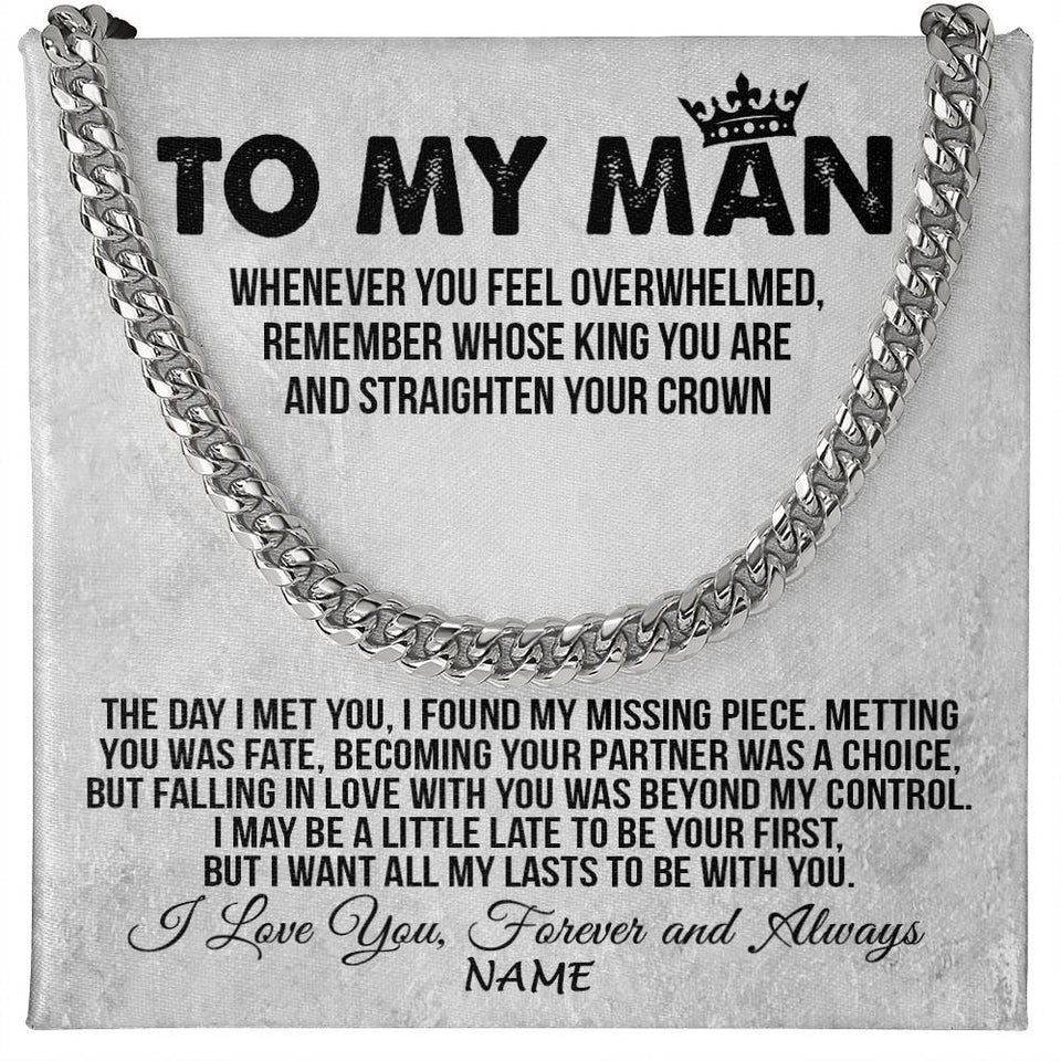 Personalized To My Man Necklace Cuban Whenever You Feel Overwhelmed Boyfriend Husband Birthday Anniversary Day Christmas Customized Gift Box Message Card