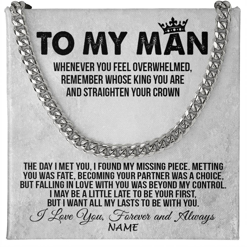 Personalized To My Man Necklace Cuban Whenever You Feel Overwhelmed Boyfriend Husband Birthday Anniversary Day Christmas Customized Gift Box Message Card