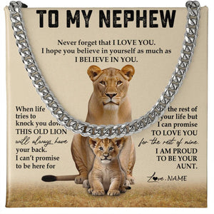 Personalized To My Nephew Cuban Necklace From Aunt Auntie Never Forget That I Love You Lion Nephew Birthday Christmas Customized Gift Box Message Card