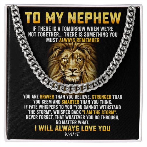 Personalized To My Nephew Cuban Necklace From Aunt Uncle I Will Always Love You Lion Nephew Birthday Graduation Christmas Customized Gift Box Message Card
