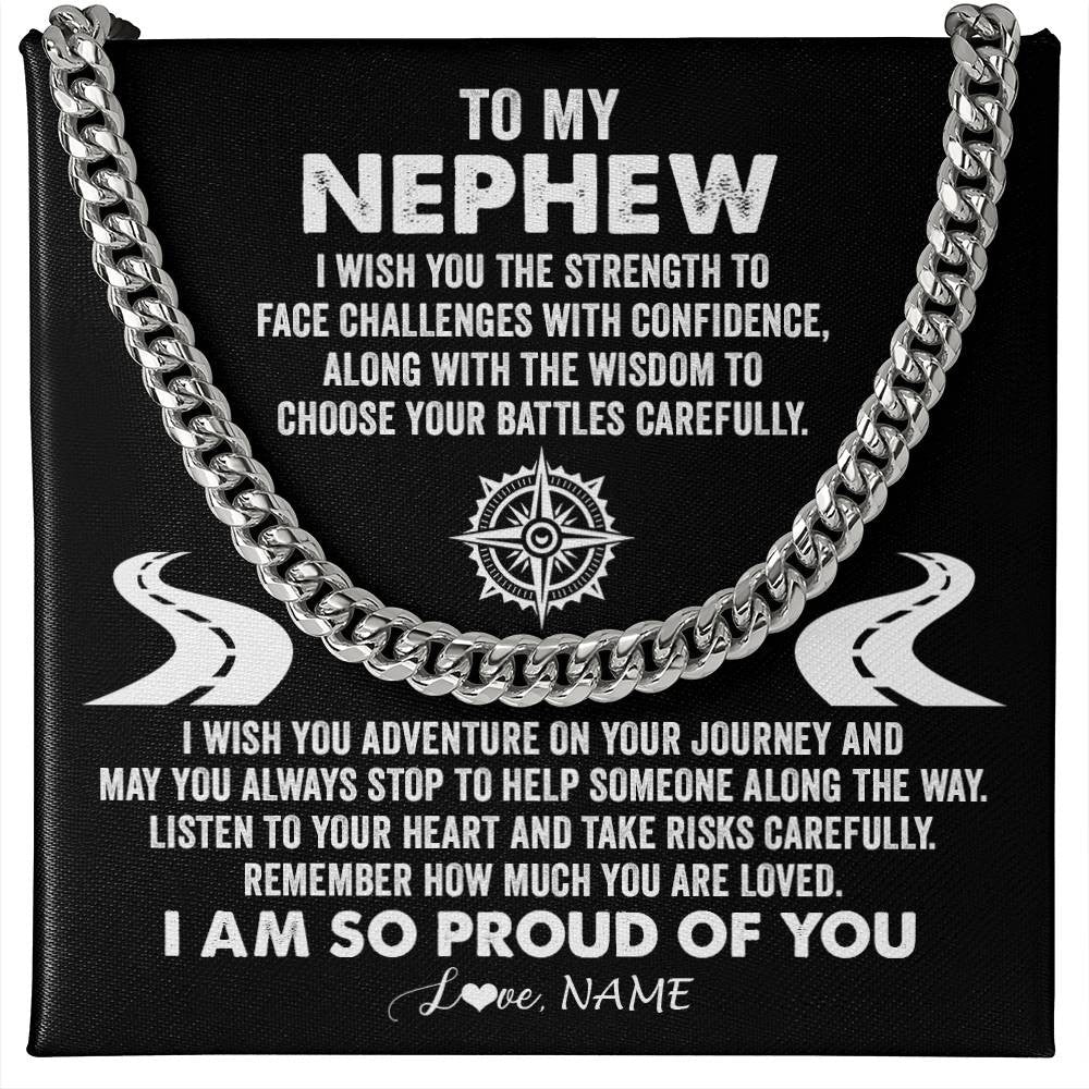 Personalized To My Nephew Cuban Necklace From Aunt Uncle I Wish You The Strength Nephew Birthday Graduation Inspirational Customized Gift Box Message Card