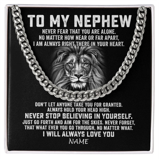 Personalized To My Nephew Cuban Necklace From Aunt Uncle Never Fear That You Are Alone Lion Nephew Birthday Christmas Customized Gift Box Message Card