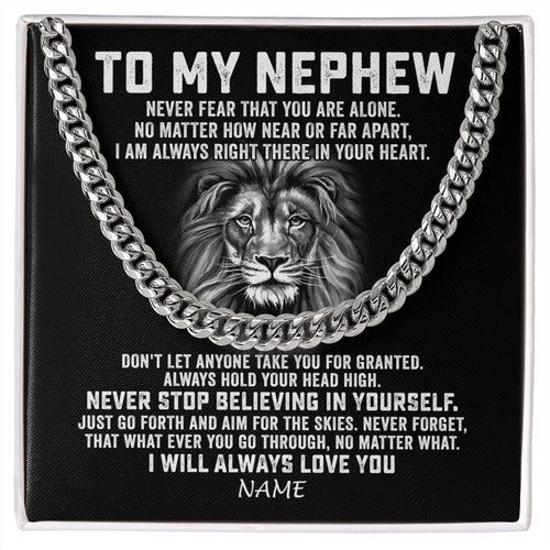 Personalized To My Nephew Cuban Necklace From Aunt Uncle Never Fear That You Are Alone Lion Nephew Birthday Christmas Customized Gift Box Message Card