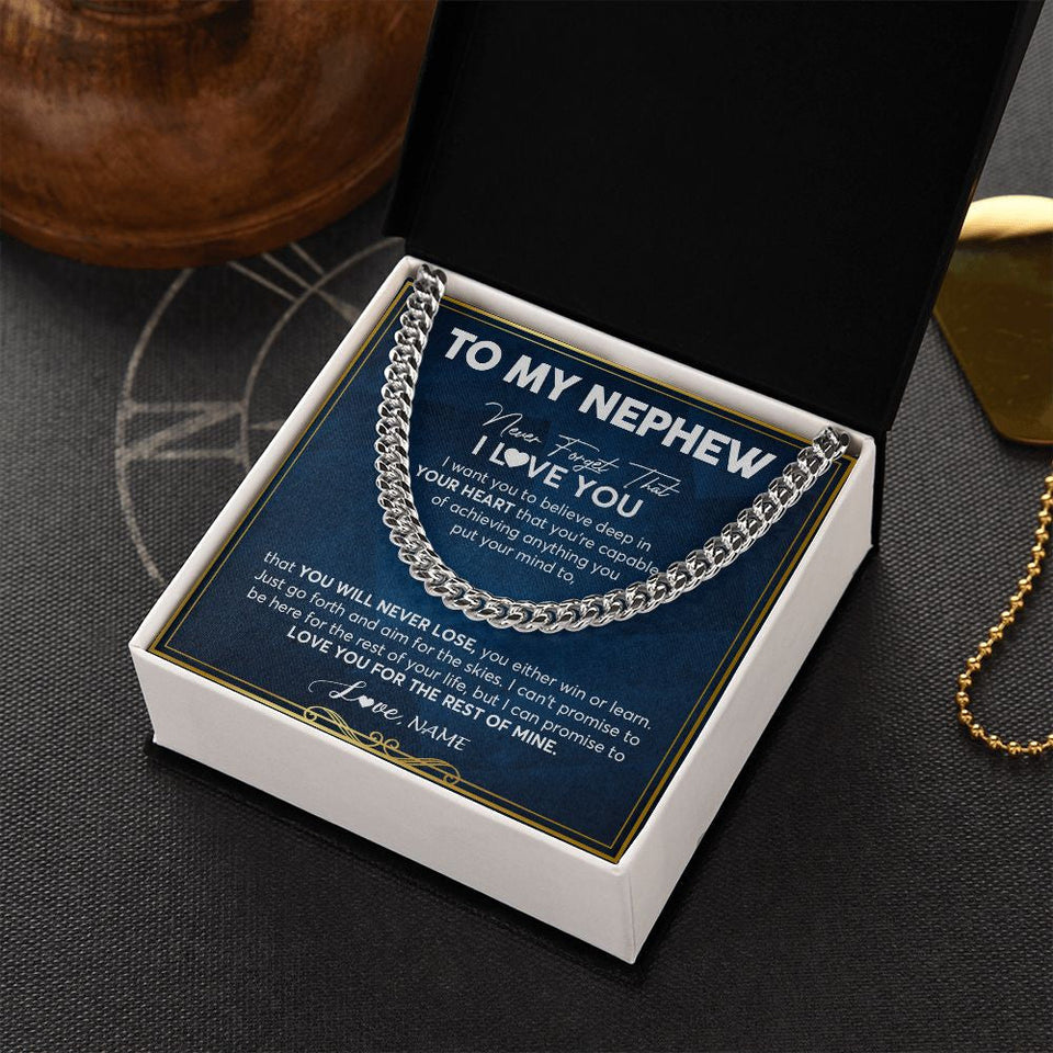 Personalized To My Nephew Cuban Necklace From Aunt Uncle Never Forget That I Love You Nephew Birthday Graduation Christmas Customized Gift Box Message Card