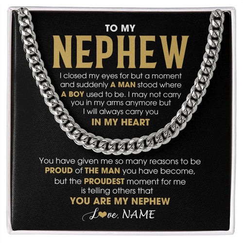 Personalized To My Nephew Cuban Necklace From Aunt Uncle Proud Of The Man Nephew Birthday Graduation Christmas Customized Gift Box Message Card