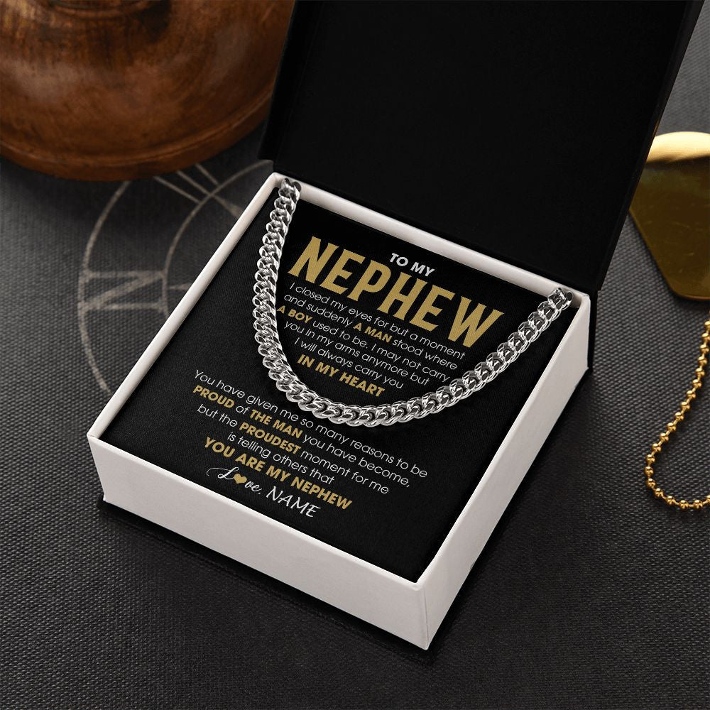 Personalized To My Nephew Cuban Necklace From Aunt Uncle Proud Of The Man Nephew Birthday Graduation Christmas Customized Gift Box Message Card