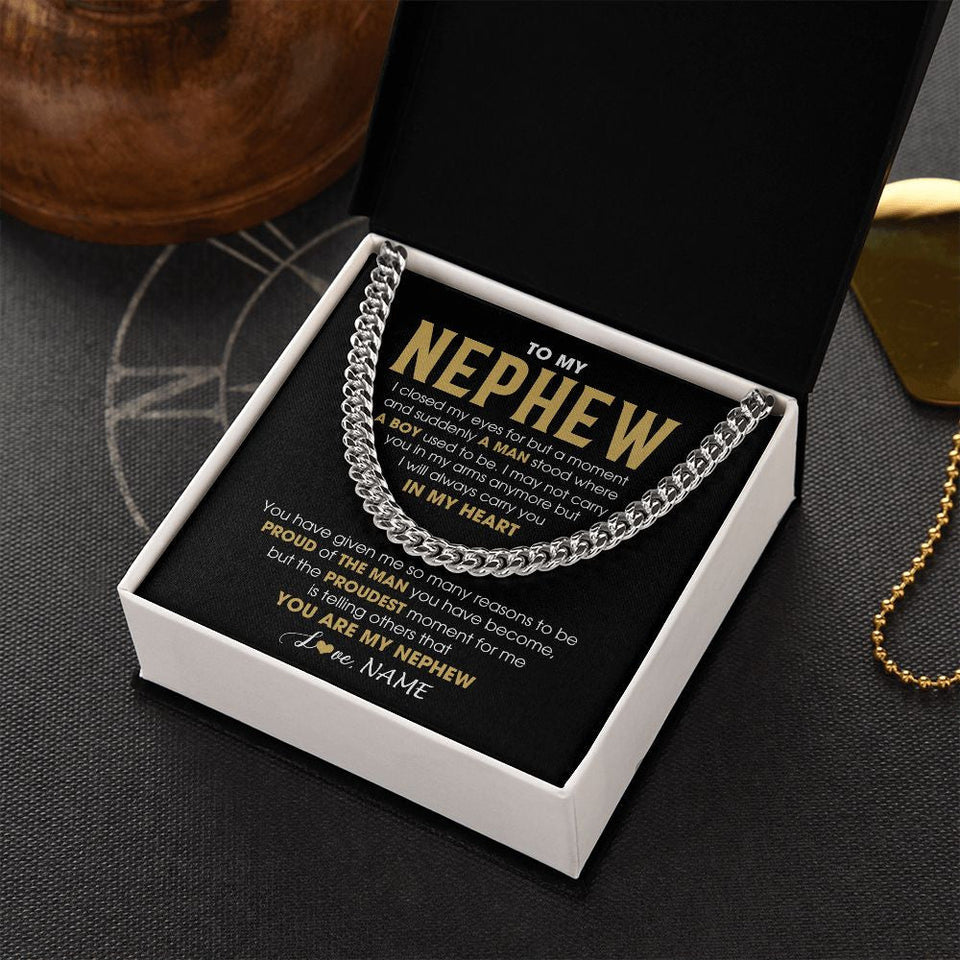 Personalized To My Nephew Cuban Necklace From Aunt Uncle Proud Of The Man Nephew Birthday Graduation Christmas Customized Gift Box Message Card