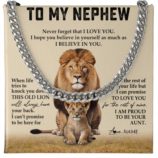 Personalized To My Nephew Cuban Necklace From Uncle Never Forget That I Love You Lion Nephew Birthday Graduation Christmas Customized Gift Box Message Card