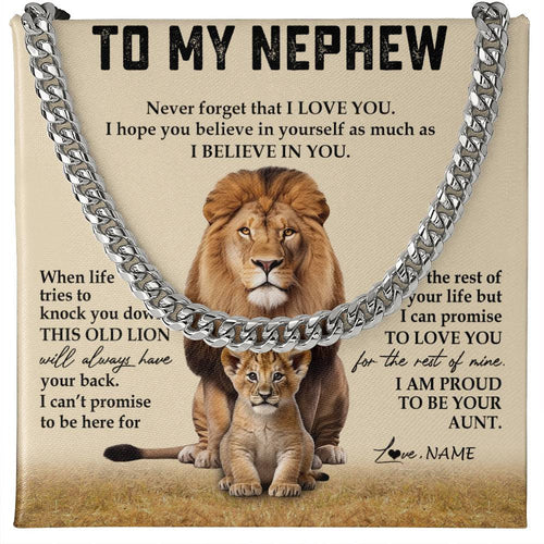 Personalized To My Nephew Cuban Necklace From Uncle Never Forget That I Love You Lion Nephew Birthday Graduation Christmas Customized Gift Box Message Card
