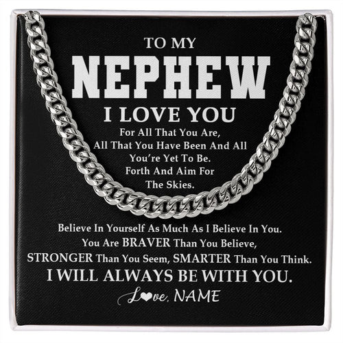 Personalized To My Nephew Necklace Cuban From Aunt Uncle Believe In Yourself Nephew Birthday Graduation Christmas Customized Gift Box Message Card