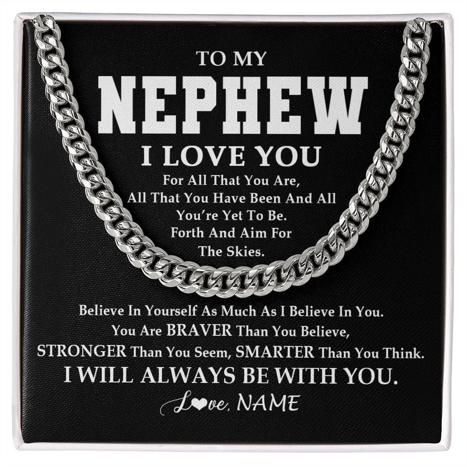 Personalized To My Nephew Necklace Cuban From Aunt Uncle Believe In Yourself Nephew Birthday Graduation Christmas Customized Gift Box Message Card