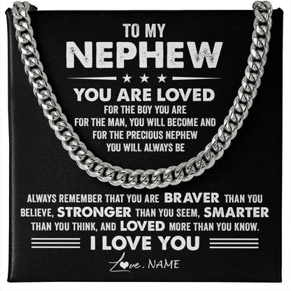 Personalized To My Nephew Necklace From Aunt Uncle Auntie Cuban Chain You Are Loved Nephew Birthday Graduation Christmas Customized Gift Box Message Card