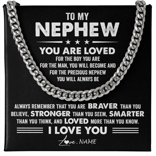 Personalized To My Nephew Necklace From Aunt Uncle Auntie Cuban Chain You Are Loved Nephew Birthday Graduation Christmas Customized Gift Box Message Card
