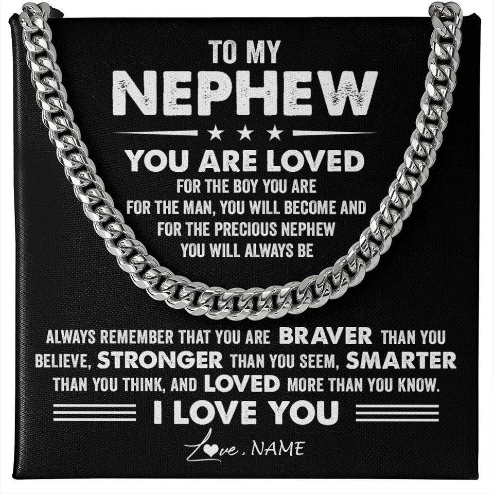 Personalized To My Nephew Necklace From Aunt Uncle Auntie Cuban Chain You Are Loved Nephew Birthday Graduation Christmas Customized Gift Box Message Card