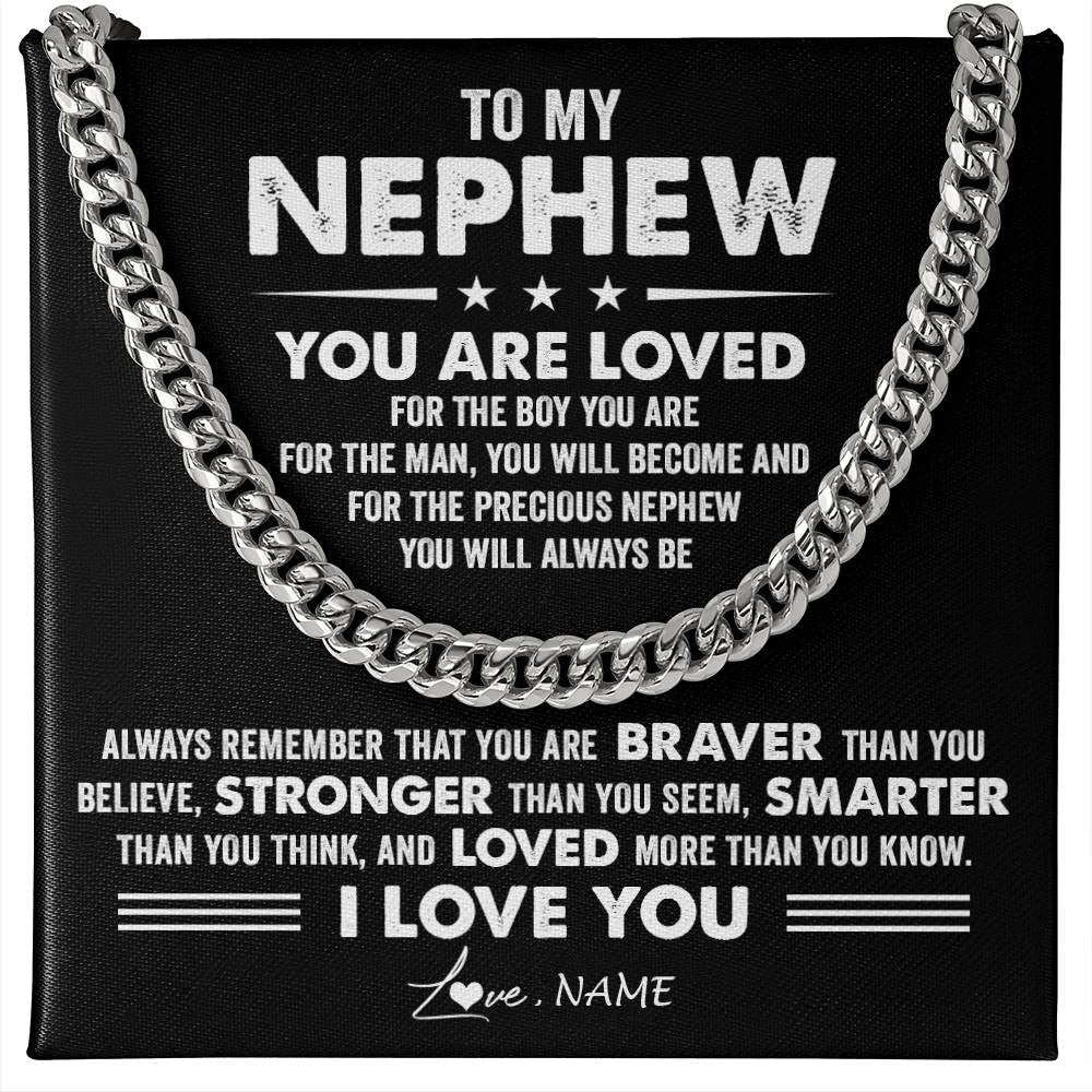 Personalized To My Nephew Necklace From Aunt Uncle Auntie Cuban Chain You Are Loved Nephew Birthday Graduation Christmas Customized Gift Box Message Card