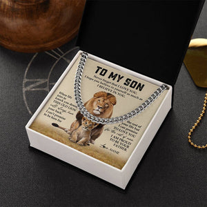 Personalized To My Son Cuban Necklace From Dad Father Never Forget That I Love You Lion Son Birthday Graduation Christmas Customized Gift Box Message Card