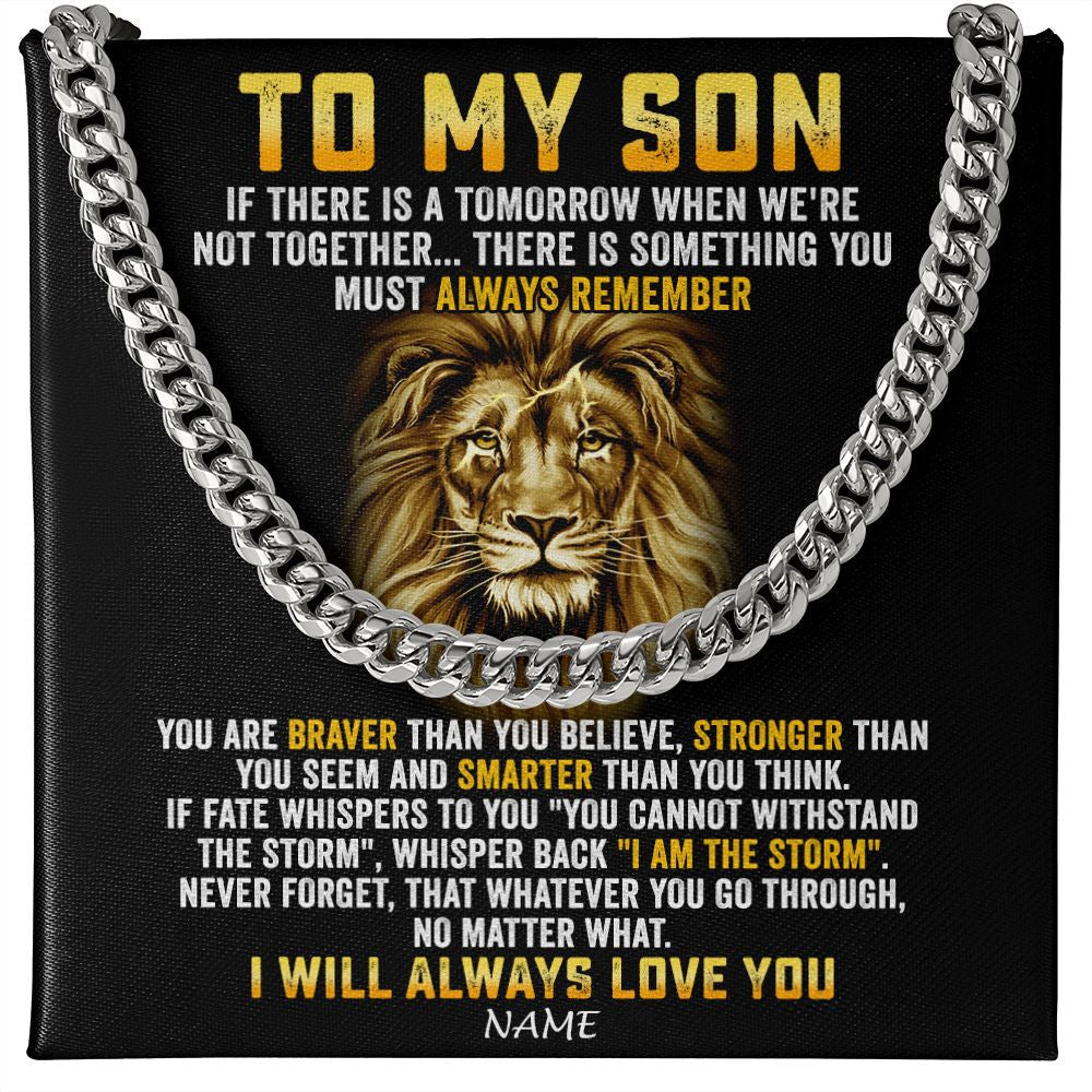 Personalized To My Son Cuban Necklace From Mom Dad Mother Father I Will Always Love You Lion Son Birthday Graduation Christmas Customized Gift Box Message Card