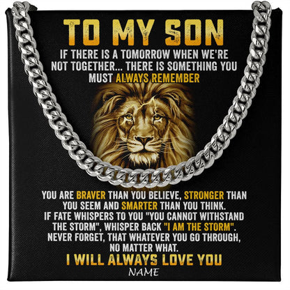 Personalized To My Son Cuban Necklace From Mom Dad Mother Father I Will Always Love You Lion Son Birthday Graduation Christmas Customized Gift Box Message Card