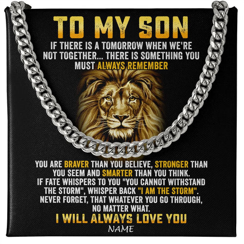 Personalized To My Son Cuban Necklace From Mom Dad Mother Father I Will Always Love You Lion Son Birthday Graduation Christmas Customized Gift Box Message Card