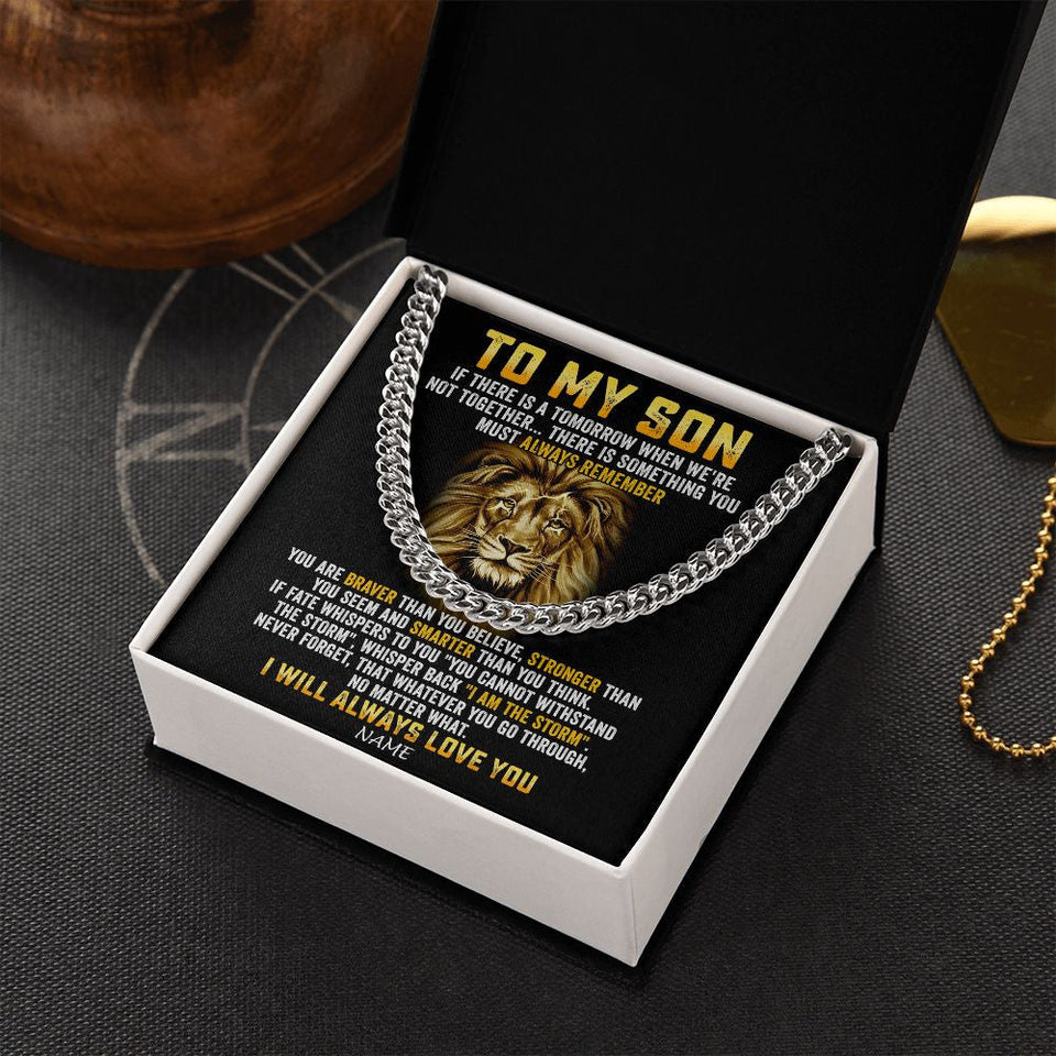 Personalized To My Son Cuban Necklace From Mom Dad Mother Father I Will Always Love You Lion Son Birthday Graduation Christmas Customized Gift Box Message Card