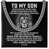 Personalized To My Son Cuban Necklace From Mom Dad Mother Father Never Fear That You Are Alone Lion Son Birthday Christmas Customized Gift Box Message Card