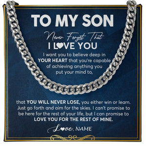 Personalized To My Son Cuban Necklace From Mom Dad Mother Father Never Forget That I Love You Son Birthday Christmas Customized Gift Box Message Card