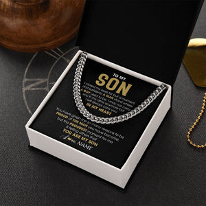 Personalized To My Son Cuban Necklace From Mom Dad Mother Father Proud Of The Man Son Birthday Graduation Christmas Customized Gift Box Message Card