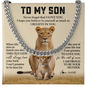 Personalized To My Son Cuban Necklace From Mom Fahter Never Forget That I Love You Lion Son Birthday Graduation Christmas Customized Gift Box Message Card