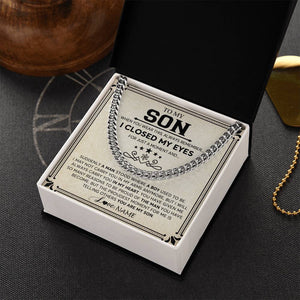 Personalized To My Son Cuban Necklace From Mom Mother Dad I Closed My Eyes For A Moment Son Birthday Graduation Christmas Customized Gift Box Message Card