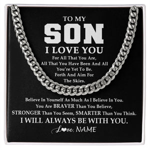 Personalized To My Son Necklace Cuban From Mom Dad Mother Father Believe In Yourself Son Birthday Graduation Christmas Customized Gift Box Message Card